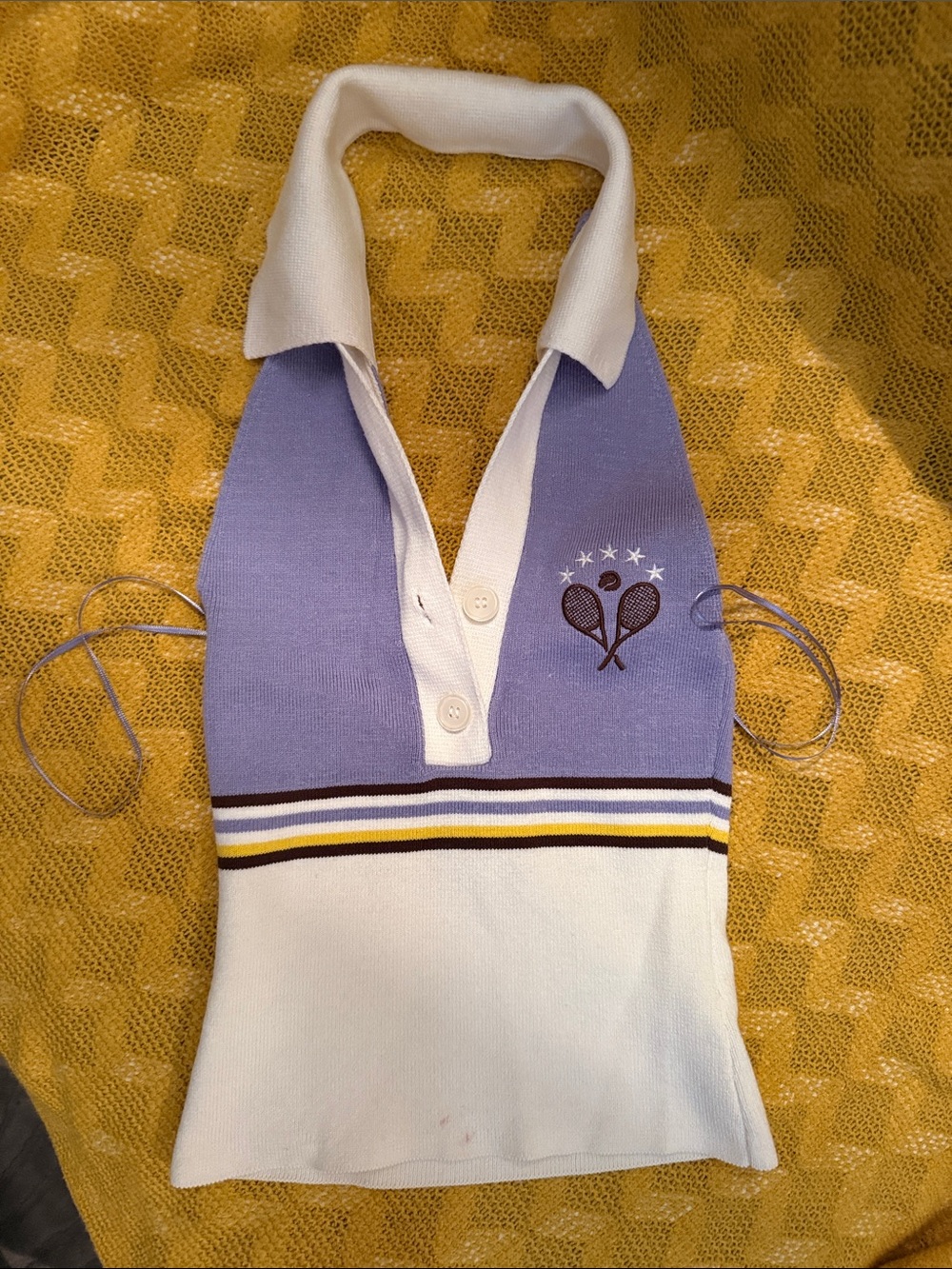 BDG Lavender and White Polo Halter Tennis-Inspired Bodysuit